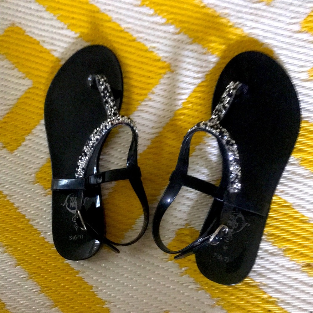 Sandals black jeweled synthetic upper